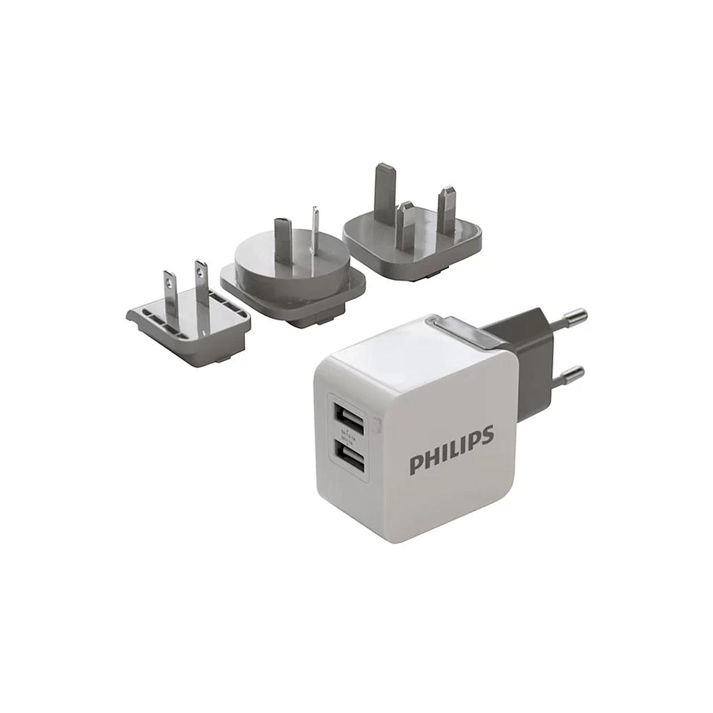 Cargador de Pared Dual Usb Philips Conector Intercambiable 15,5w