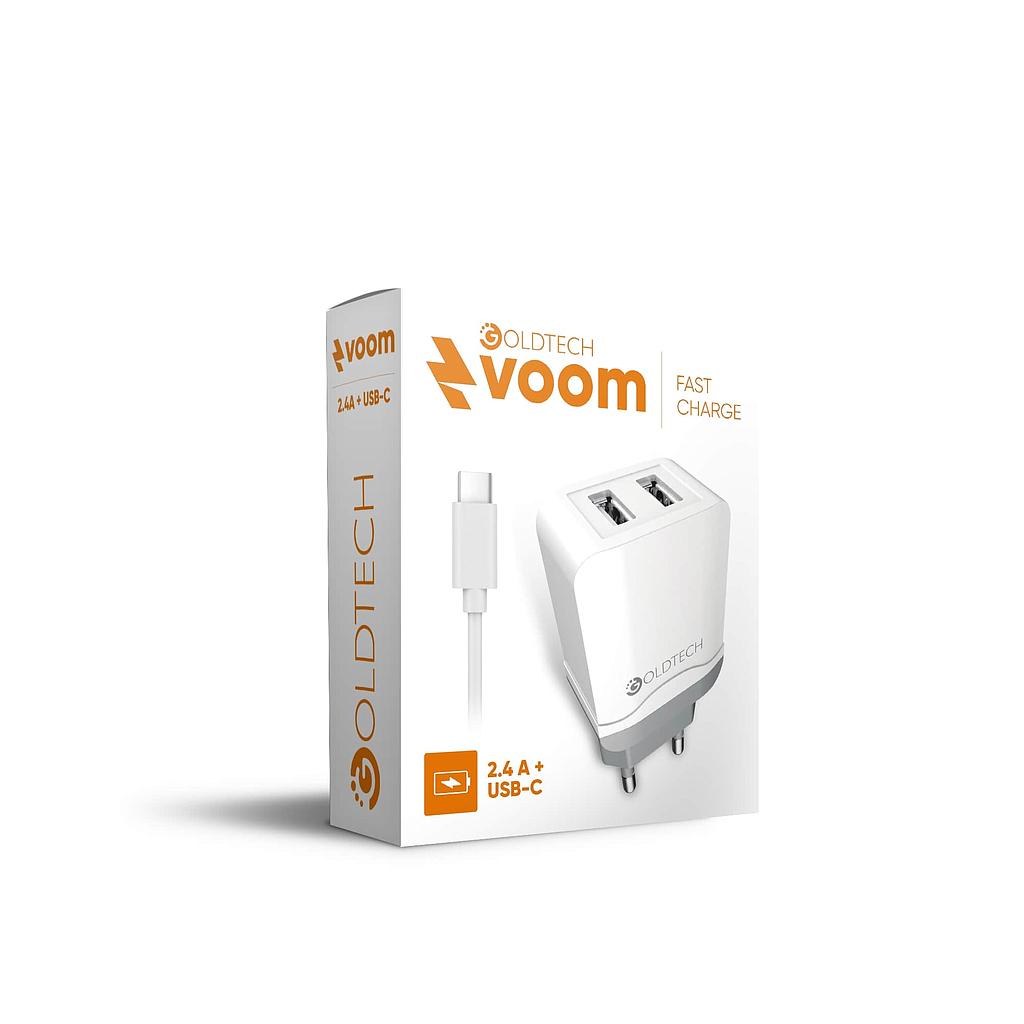 Cargador de Pared Voom - Carga Rapida C/Cable Tipo C - 2 Puertos